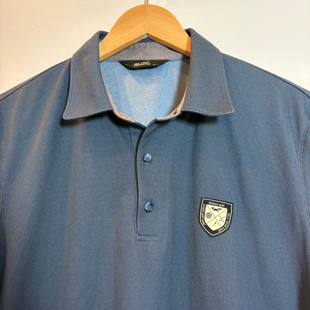 Wolsey Golf Mens Blue Grey Short Sleeve Polo Shirt XL British Golf Wear Crest